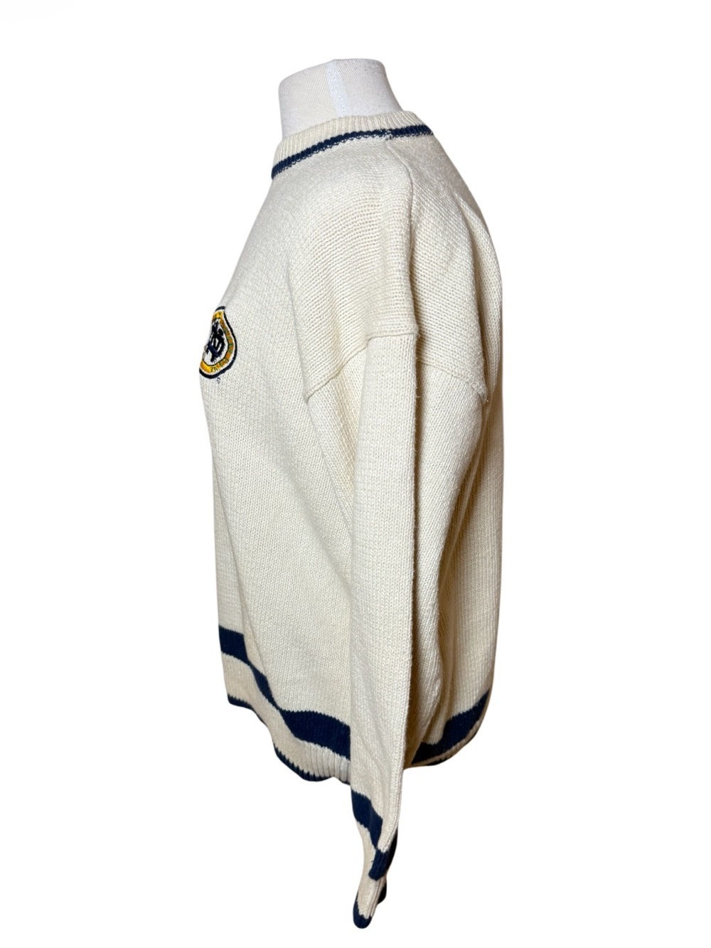 Notre Dame Vintage Men's Cream Knit Sweater with Navy Trim-Size L - Picture 2 of 10
